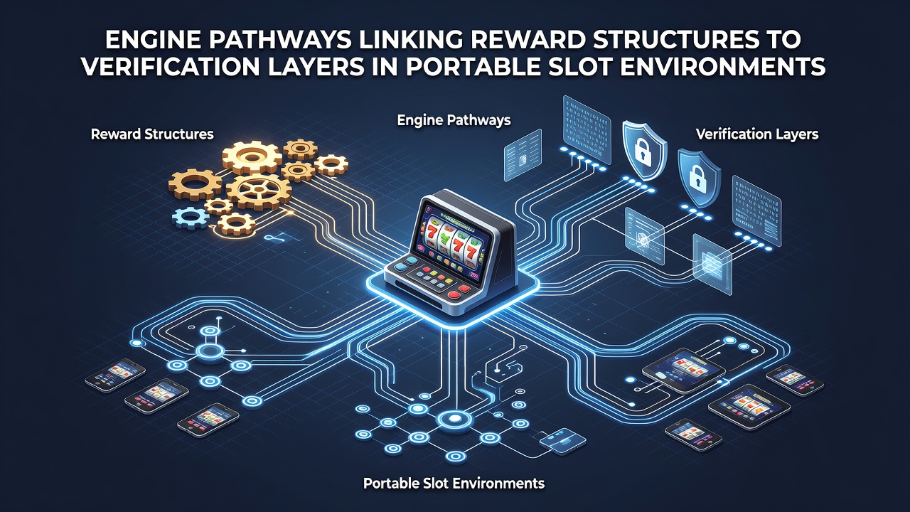 Flowchart showing data routing between reward engines and verification modules in portable slot applications