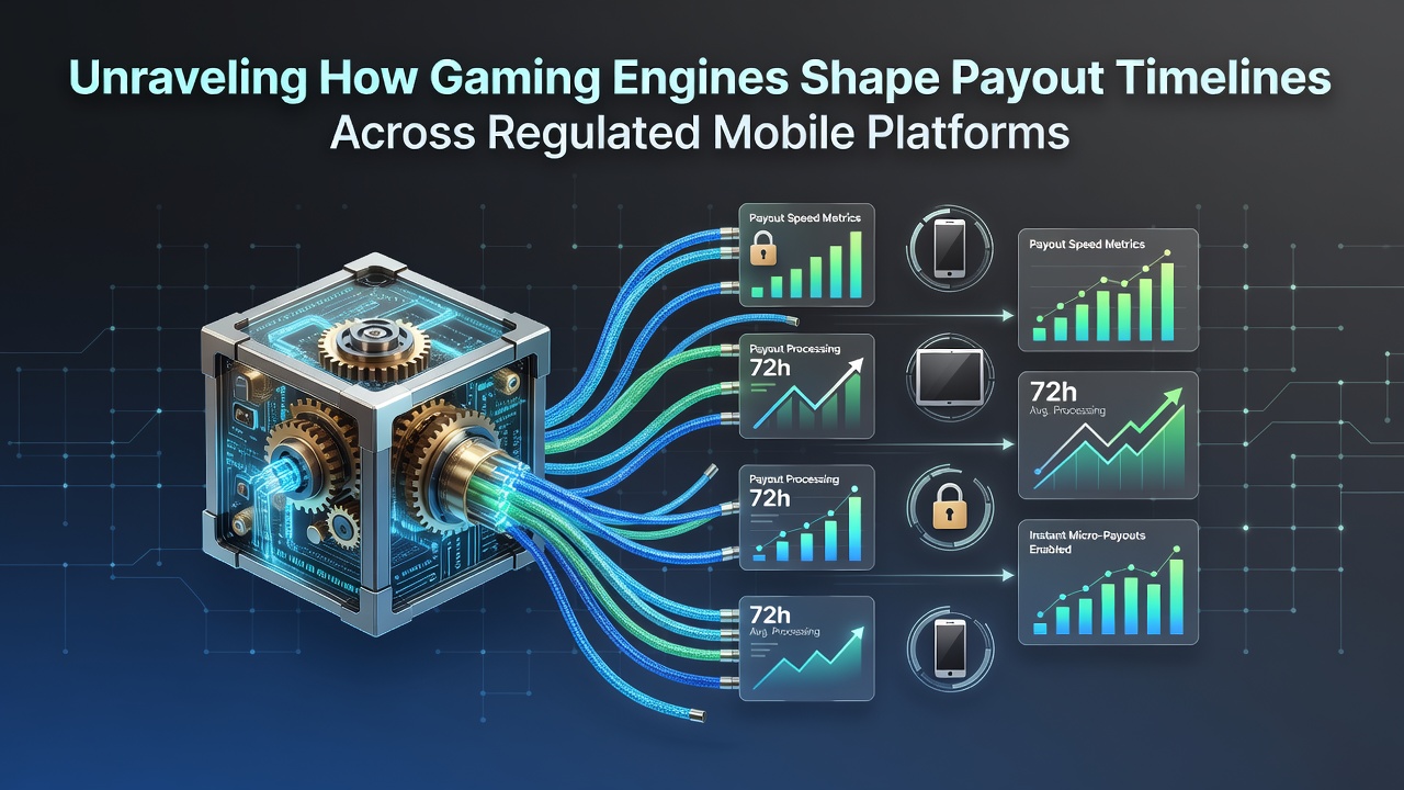 Diagram illustrating gaming engine components and transaction flow in mobile casino platforms